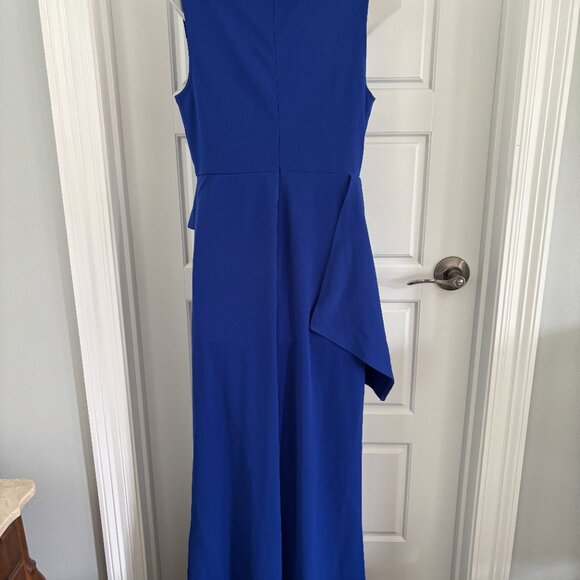 Royal Blue VNeck Collared Jumpsuit With Scallop Draped Front. Size M NEW - Picture 4 of 6